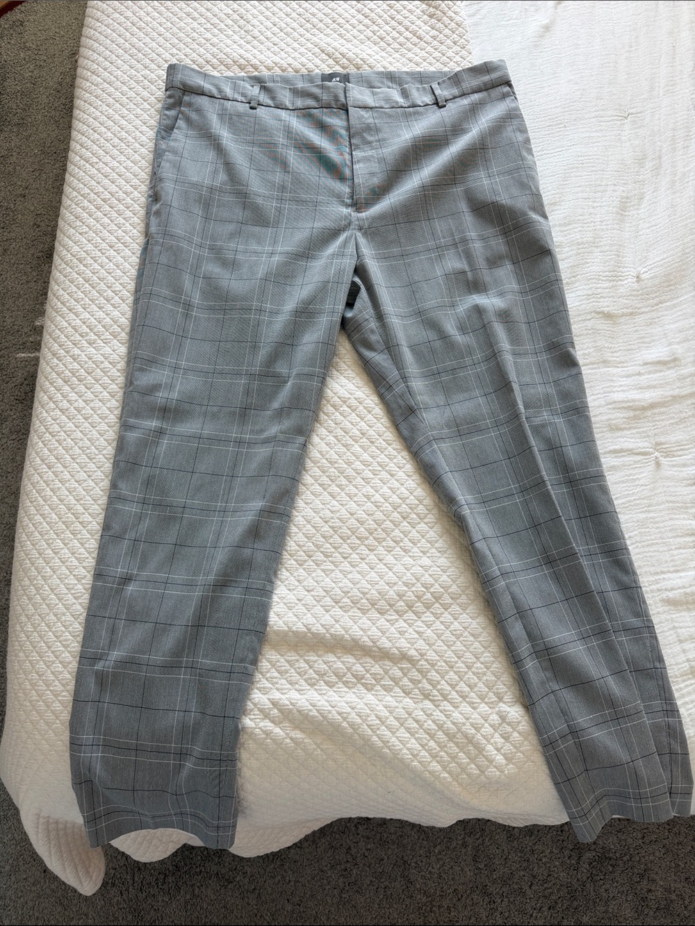 H&M Men's Light Gray Windowpane Dress Pants